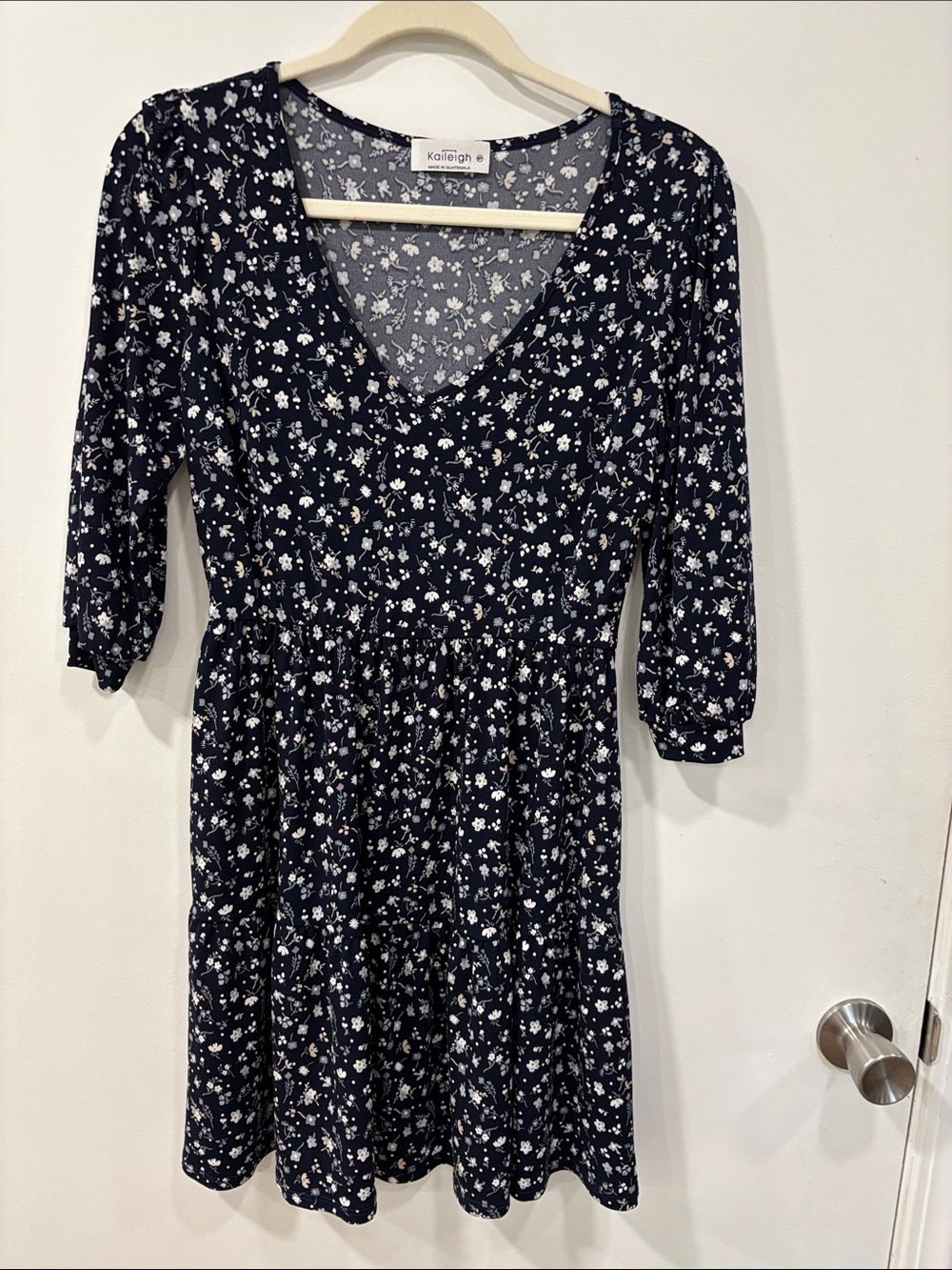 Kaileigh Navy & White Floral V-Neck Long Sleeve Dress